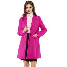 Be cozy in this warm winter coat which is cut with a notched lapel and versatile pockets for a feminine chic longline silhouette. Dress up the trench coat for an elegant chic look in Coffee shops, Shopping, Work, Office, Business, Weekend Gathering, Formal, and Outdoors in chilly winter. Simply pair it with sophisticated clutch bags and chic high-heeled shoes for an elegant look. Wool Coat For Work, Chic Single Breasted Long Wool Coat, Pink Wool Coat With Lapel Collar For Fall, Chic Long Wool Coat Single Breasted, Chic Single-breasted Long Wool Coat, Chic Long Single-breasted Wool Coat, Long Wool Coat For Work In Solid Color, Long Wool Coat For Work, Long Solid Color Pea Coat For Workwear