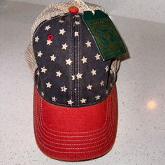 Never Worn - Tags Attached - Red, Navy, White And Tan Colors Red Americana Hat With Curved Brim, Casual Trucker Hat For 4th Of July, Red Baseball Cap For 4th Of July, 4th Of July Casual Trucker Hat, Patriotic Red Adjustable Trucker Hat, Red Patriotic Hat, One Size Fits Most, Americana Style Baseball Cap One Size, Casual Curved Brim Snapback Hat For 4th Of July, Red Patriotic Trucker Hat With Curved Brim