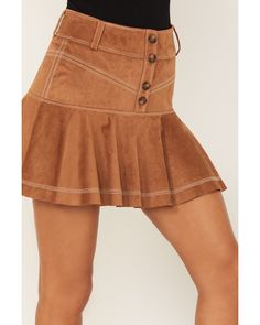 Shyanne Women's Faux Suede Ruffle Skirt, Brown Fitted Bottoms With Ruffle Hem For Fall, Chic Fall Skirt With Ruffle Hem, Chic Ruffle Hem Skirt For Fall, Fall Tiered Skirt With Ruffle Hem, Fitted Ruffle Hem Mini Skirt, Fall Skirt With Ruffle Hem, Chic Flared Skort With Ruffle Hem, Fall Ruffle Hem Skirt, Chic Skort With Ruffle Hem