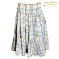 Sundance Skirt Size Small. Pull On Smocked Waist Skirt. Plaid Cotton Fabric In White Blue And Yellow With Metallic Gold Thread Woven Throughout. Condition Is Like New, Never Worn! Make An Offer! Elastic Waist 24” Unstretched Length 28” 100% Cotton Machine Wash, Hang Dry Casual Ruched Flared Skirt Bottoms, Beach Skirt With Smocked Back, Casual Ruched Flared Skirt, Bohemian Ruched Bottoms For Spring, Spring Bohemian Ruched Bottoms, Fitted Smocked Bodice Tiered Skirt, Beach Cotton Skirt With Smocked Bodice, Beach Skirt With Smocked Bodice In Cotton, Beach Skirt With Smocked Bodice