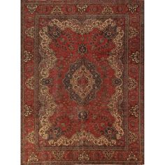 an antique persian rug with red and blue colors, on a white background the area is surrounded by ornately designed carpeting