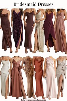 In this bridesmaid dresses guide you can find the perfect dresses divided by color schemes. A wide range of elegant styles and trendy colors that fit the theme of your wedding. Delicate pink, emerald green, serene shades of blue, warm rusty tones, pastel yellow - each color palette creates a stunning visual for your special day. #BridesmaidDresses #PinkBridesmaidDresses #wedding #bridesmaid #BlushBridesmaidDress #MismatchedBridesmaid #BridesmaidDressesGuide Trendy Bridesmaid Dresses, Bridesmaid Dresses Color Palette, Bridesmaid Dress Color Schemes, Trendy Bridesmaids, Spring Bridesmaid Dresses, Winter Bridesmaid Dresses, Party Dress Classy, Summer Bridesmaid Dresses, Fall Bridesmaid Dresses