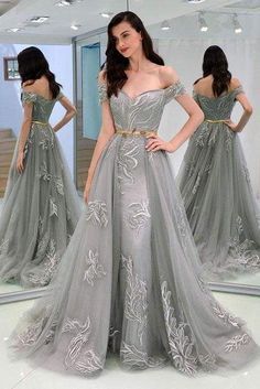 #alinepromdresses #appliquespromdresses #googleshopping #graypromdresses #longpromdresses #offtheshoulderpromdresses #partyeventdresses #promdresses Gray Evening Dress, Grey Evening Dresses, Evening Gown Dresses, Tulle Prom Dress, Dolce E Gabbana, Cheap Prom Dresses, Party Dress Long, Chiffon Lace, Perfect Dress