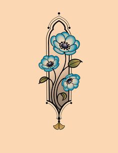 an artistic blue flower design on a beige background