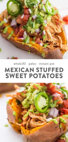 the mexican stuffed sweet potatoes are loaded with meat and vegetables