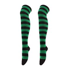 Striped Patterned Socks (Thigh High) Green and Black Striped Thigh High Socks, Striped Knee High Socks, Womens Compression Socks, Striped Stockings, Over Knee Socks, Work Socks, Fun Socks, Custom Socks, Thigh High Socks