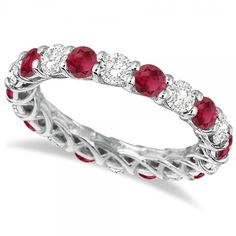 Luxury Diamond & Ruby Eternity Ring Band 14k White Gold (4.20ct) Red Diamond Ring, Ruby Eternity Ring, Rings Ruby, Rings White Gold, Rings Eternity, Ruby Ring Vintage, Rings Anniversary, Ruby Ring Gold, Multicolor Jewelry