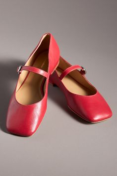 Ref's Melissa Mary Janes are all about the details: a square toe and a flat heel, crafted from soft nappa with a supple hand and slight wax. | Melissa Mary Jane Flats by Reformation in Red, Women's, Size: 10, Leather/Rubber at Anthropologie Orange Mary Jane Shoes, Red Mary Jane Shoes, Mary Jane Ballet Flats, The Reformation, Mary Jane Shoes Womens, Black Ballet Flats, Mary Jane Flats, Birthday Wishlist, Jane Shoes