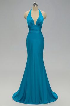 Elegant mermaid blue satin long bridesmaid dresses with halter neckline and tie back. ♡ Fabric: Satin ♡ Shown Color: Blue ♡ Time: Processing Time + Shipping Time Processing Time: 12-15 days; Shipping Time: 3-5 days. ♡ If you need this product urgently, or have any questions,please contact our customer service through our live chat or email: contact@modcody.com ♡ Our dresses run true to size. ♡ Besides stand size 2-16, we still offer free custom size, which requires next size:Bust:___ inch/cmWais Bridesmaid Dresses Long Blue, Mermaid Long Bridesmaid Dresses, Wedding Evening Gown, Met Gala Outfits, Prom Dress Inspo, Turquoise Fashion, Blue Bridesmaid Dress, Royal Dresses, Prom Dress Inspiration