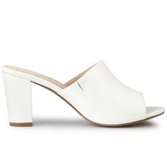 These essential summer slide sandals feature a simple strap, a mid-block heel, and work-to-weekend-to-wherever versatility. Perfect for going to work or going out. They can be paired well with your favorite dress, and skirts for a chic look. The pure white design creates an elegant and dignified style that is simple and fashionable. Good options for parties, sweet dating, shopping, festivals, banquets, office outfits, casual wear, and daily outfits. Rubber Outsole and ABS heel, anti-slip effecti Office Outfits Casual, White Slides Sandals, Summer Slide, Sandals White, Peep Toe Shoes, Block Heel Shoes, Heeled Sandal, Rubber Heels, Leather Slip Ons