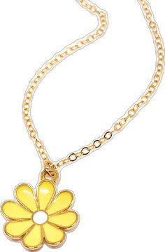 a necklace with a yellow flower on it and a chain attached to the back of it