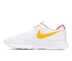 Women's Nike Tanjun Sneakers in White, Gold, Pink, Size 8.5W | Shoe Carnival Casual Moisture-wicking Engineered Mesh Sneakers, Sporty Spring Workout Sneakers, Spring Sports Sneakers With Breathable Mesh, Spring Sports Mesh Running Shoes, Nike Mesh Sneakers For Spring, Spring Nike Mesh Sneakers, Sporty Mesh Sneakers With Moisture-wicking, Spring Athleisure Running Shoes With Breathable Mesh, Sporty Mesh Moisture-wicking Sneakers