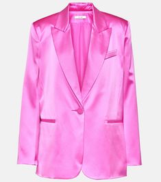 Oversized Silk Charmeuse Blazer in Pink - The Sei | Mytheresa Classic Satin Formal Blazer, Classic Satin Blazer For Formal Occasions, Classic Formal Satin Blazer, Sleek Satin Blazer For Night Out, Classic Satin Blazer For Semi-formal Occasions, Tailored Satin Outerwear For Formal Occasions, Semi-formal Single Breasted Satin Blazer, Single-breasted Satin Outerwear For Work, Semi-formal Satin Suits With Notch Lapel