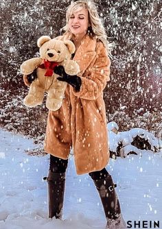 Perfect Snowy  Faux Fur Teddy Coat. Let it Snow Winter Coat Snow, Puffy Winter Coat, Cute Winter Coats, North Face Winter Coat, Winter Coat Outfits, Advertising Board, Winter Coat Parka, Faux Fur Coats, Winter Fashion Coats