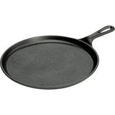 an empty cast iron skillet on a white background