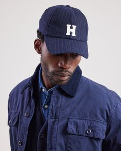 Men's adjustable cap with embroidered Hartford "H" logo patch. Casual Wool Snapback Hat, Navy Winter Baseball Cap, Winter Cotton Six-panel Baseball Cap, Winter Six-panel Cotton Baseball Cap, Casual Wool Hat With Embroidered Logo, Navy Wool Casual Hat, Casual Wool Hats For Streetwear, Casual Navy Wool Hat, Wool Cap For Streetwear