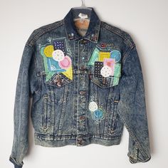 Levi's Acid Wash Trucker Jean Jacket Abstract Art Diy. Heavyweight Denim. The Jacket Is Nwot. 100% Cotton. Multicolor Denim Outerwear With Patches, Retro Long Sleeve Denim Jacket With Patchwork, Retro Winter Denim Jacket With Patchwork, Retro Patchwork Denim Jacket For Winter, Retro Patchwork Denim Jacket For Fall, Multicolor Denim Jacket With Patches For Spring, Multicolor Patched Denim Jacket For Spring, Retro Spring Outerwear With Patches, Retro Denim Patchwork Outerwear