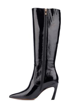 A pointy toe and stiletto heel frame a striking boot fashioned in a knee-high silhouette for versatile wear from season to season. 3 1/2" heel 14 1/2" shaft; 15" calf circumference Synthetic upper and lining/rubber sole Imported New York And Company, Season 3, Stiletto Heel, Knee High Boots, Fashion Boots, Knee High, Stiletto Heels, Rubber Sole, Womens Boots