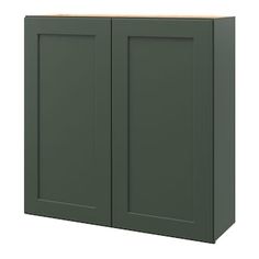 a green cabinet with two doors on the side