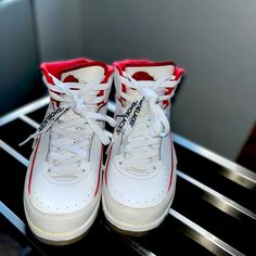 Authentic Jordan “Cherry 2s” Like Brand New Condition, Only Worn 3-4 Times. Off-White Shoelaces Included Size- Usa - 6.5 Y European - 39 Uk - 6 High-top Custom Sneakers For Streetwear With White Laces, Custom Sneakers With White Laces For Streetwear, Sporty High-top Sneakers For Streetwear With White Laces, Low-top Basketball Shoes With White Sole And Laces, Streetwear Basketball Shoes With White Sole And Laces, High-top Sports Sneakers With White Laces, Sport High-top Sneakers With White Laces, Lace-up Basketball Shoes With White Sole And Laces, Streetwear Lace-up Sneakers With White Laces