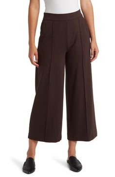 A pintuck pleat adds a tailored touch to pull-on pants you'll want to wear everywhere. Pull-on style Side-seam pockets 63% viscose, 33% polyamide, 4% elastane Hand wash, dry flat Imported Brown Pleated Wide-leg Bottoms, Brown Pleated Wide Leg Bottoms, Pleated Brown Bottoms For Fall, Brown Pleated Bottoms For Workwear, Brown Stretch Ankle-length Wide Leg Pants, Elegant Brown Pleated Bottoms, Stretch Brown Wide Leg Pants For Workwear, Casual Brown Pleated Bottoms, Chic Relaxed Fit Brown Bottoms