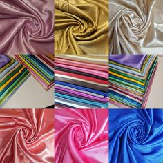 four different colors of satin fabric on top of each other, one is multicolored