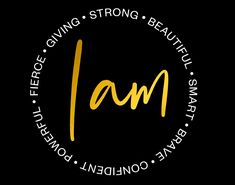 a black and yellow logo with the word i am