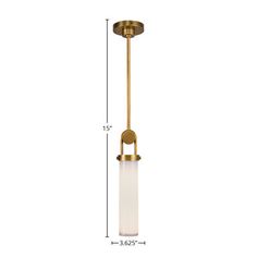 the brass and glass pendant light fixture is shown with measurements for each bulb, which has a