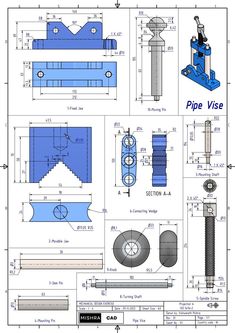 the blueprint drawing shows different types of tools and materials for making pipe vises