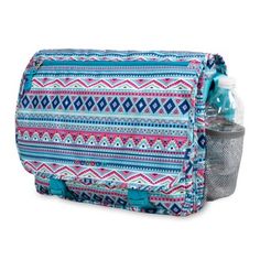 J World Terry Messenger Bag - Mint Tribal, Blue School Bag With Water Bottle Pocket Rectangular, School Bag With Water Bottle Pocket, Back To School Multicolor Bag With Water Bottle Pocket, Multicolor Back To School Bag With Water Bottle Pocket, Multicolor Back To School Bags With Water Bottle Pocket, School Bag With Cell Phone Pocket, Bible Study Bag, Messenger Bags For School, Backpack With Wheels