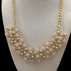 Nwt Lilly Pulitzer Beaded Necklace With Soft Pink, Gold, And Rhinestones. Elegant Pink Rhinestone Necklace For Party, Elegant Pink Rhinestone Party Necklace, Pink Rhinestone Round Bead Jewelry, Pink Jeweled Rhinestone Necklace For Party, Glamorous Pink Rhinestone Necklace For Party, Elegant Pink Crystal Necklace For Party, Pink Rhinestone Necklace For Party, Pink Rhinestone Party Necklace, Elegant Pink Rhinestone Necklace