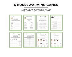 Inside this bundle of six printable housewarming party games, you'll find everything you need to break the ice, create unforgettable memories, and keep the fun flowing all night long.  Includes 1PDF with the following: Word Scramble Word Scramble answer key Would you Rather House hunt Movie Marathon Categories Guess the Price Guess the Price answer key 6 games and 2 answer keys 8.5 x 11 inches U. S. Letter size. Print in color or grayscale With these printable housewarming party games, you'll en Housewarming Party Themes, New Home Party, Housewarming Party Games, Housewarming Games, Scramble Words, Home Party Games, Anniversary Sign, Word Scramble, Game Prices