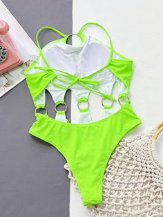 Women's Fashion Simple Pure Color Bikini Swimsuit – Your True Confidence Backless Swimsuit, High Waisted Bathing Suits, Swimsuit Pattern, Green Swimsuit, Costume Intero, Beach Swimsuit, One Piece Suit, Swimwear Fashion, Monokini