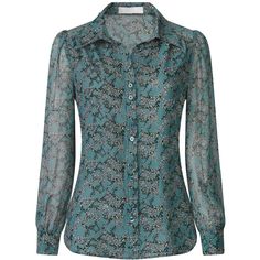 Pair it with a tailored skirt or wide-leg pants and heels for a chic office look. Comfortable and casual, this floral shirt is perfect on its own or as a layer under a blazer or jacket. This shirt can be a perfect addition to almost any outfit from formal to daily wear, great for work, meeting, office, businesses, work, party, cocktail, wedding, casual, daily dressing, etc. Elegant Floral Print Office Tops, Fitted Printed Blouse For Workwear, Chic Office Blouse With Floral Print, Long Sleeve Floral Print Office Blouse, Office Long Sleeve Floral Print Blouse, Elegant Floral Print Tops For Workwear, Elegant Green Floral Print Blouse, Printed Fitted Blouse For Office, Fitted Printed Blouse For Office