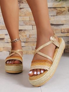 Update your beach vacation style with these woven sandals featuring a one line buckle design. The thick, textured sole and wedge heel provide comfort and stability, while the random pattern adds a unique touch. Perfect for a day at the beach or a casual evening out. Color : Multicolor Heel Height : Low Heel Upper Material : PU Leather Lining Material : PU Leather Insole Material : Suedette Outsole Material : EVA Summer Straw Wedge Sandals With Textured Footbed, Vacation Wedge Sandals With Buckle Closure And Round Toe, Vacation Espadrilles With Textured Footbed And Straw Material, Vacation Straw Espadrilles With Textured Footbed, Straw Sandals With Textured Footbed And Round Toe, Casual Wedge Sandals With Buckle For Vacation, Beach Sandals With Woven Sole And Ankle Strap, Beach Wedge Sandals With Buckle Closure, Summer Beach Wedge Sandals With Buckle Closure