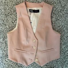 Nwt And Never Worn Pink Spring Vest For Workwear, Pink Spring Vest For Work, Feminine Fitted Vest For Spring, Spring Workwear Pink Vest, Chic Pink Vest For Workwear, Zara Fitted Spring Vest, Elegant Zara Winter Vest, Elegant Fitted Zara Vest, Chic Pink Vest