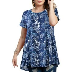 Description: Plus Size Tops For Women - Classic round neck, women short sleeve tops, loose tunic style, stretchy fabric is great for oversized ladies, never feel tired again, relax with these plus-size tunics for women to wear with leggings. Great plus-size boho shirts for women. Premium Women's Short SleeveTops and Shirts - LARACE plus size tunic tops for women are made from high-quality fabric, super soft and gentle to touch, elastic, light, and breathable, perfect women's floral tee for hot w Tunic Tops For Leggings, Plus Size Blouse, Suits Clothing, Tunic Tops Casual, Shirt Tunic Top, Buy Shirts, Loose Shirt, Oversize Fashion, Loose Shirts