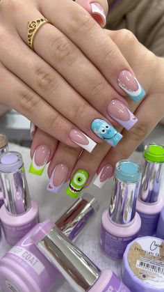 Different Design On Each Nail, Disney Inspired Nails, Disney Acrylic Nails, Gel Nail Art Designs, Simple Acrylic Nails, Disney Nails, Short Acrylic Nails Designs, Sleeves Clothing, Acrylic Nails Coffin