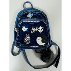 Navy Blue Velvet ‘The Adicts’ Punk Band Patch Patches Studded Mini Backpack Bag Purse Keychain Included!! #Backpack #Handmade #Theadicts #Punk #Bag Blue Bags With Adjustable Strap For Streetwear, Blue Streetwear Bag With Adjustable Strap, Blue Adjustable Strap Bag For Streetwear, Trendy Backpack For Streetwear With Zipper Closure, Trendy Streetwear Backpack With Zipper Closure, Trendy Backpack With Zipper Closure For Streetwear, Punk School Bag With Zipper Closure, Blue Bags With Zipper Closure For Streetwear, Punk Style School Bags With Zipper Closure