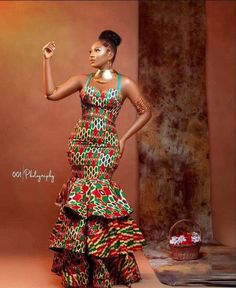 Fitted Tiered Maxi Dress For Prom, Fitted Multicolor Tiered Maxi Dress, Fitted Tiered Maxi Dress For Wedding, Prom Dresses African, Kente Gown, Ankara Prom Dress, African Prom Dress, African Mermaid, Party Wear For Women