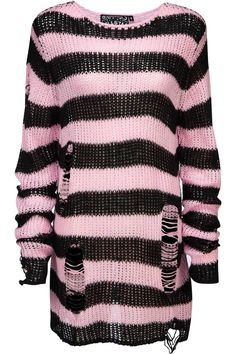 Courtney Distress Knit Sweater [B] | Killstar Longline Sweater, Goth Outfit, Attitude Clothing, Tokyo Street Fashion, Pastel Goth Fashion, Distressed Sweaters, Grunge Look, Estilo Punk, Long Sleeve Pullover Sweater