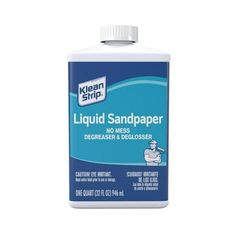 a bottle of liquid that says liquid sandpaper is on the white background with an image of a man