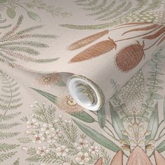 an image of a wallpaper with flowers and plants on it's side,