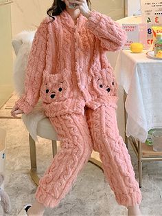 Women's Fleece Fluffy Fuzzy Warm Pajamas Sets Animal Warm Casual Comfort Home Bed Flannel Warm Breathable V Wire Long Sleeve Shirt Pant Button Pocket Fall Winter White Yellow 2023 - US $23.99 Winter Home Outfit, Comfort Home, Warm Pajamas, Shirt Pant, Pajamas Sets, Teenage Fashion, Fleece Pajamas, Pajama Pant, Pattern Animal