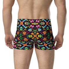 Brave Mexican wrestlers getting ready for the fight of their lives. Colorful pattern design showing wrestlers, masks, snakes, skulls, flowers, cactuses, tequila bottles, hot chili peppers and all the fun, love and spice of this traditional Mexican spectacle. Day of the dead. These boxer briefs are made from a soft and stretchy material that ensures comfort throughout the day. The boxer briefs have no back seam, and they feature a lined front pouch for extra comfort and support. • 95% polyester, Skulls Flowers, Mexican Wrestler, Tequila Bottles, The Boxer, Hottest Chili Pepper, Fun Love, Traditional Mexican, Chili Peppers, Hot Chili