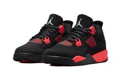 The Air Jordan 4 Retro 'Red Thunder' is a stylish sneaker for kids. It features a black and red colorway, with a rubber sole and Jumpman logo in white. Its iconic silhouette is inspired by the original Air Jordan 4, with no extreme changes. This sneaker is perfect for everyday activities, and is sure to make a statement. It's a great addition to any sneaker collection, and is sure to be a hit with kids. (AJ4/SNKR/Mid Top/Basketball) Sporty Air Jordan 4 Fade-resistant For Streetwear, Sporty Air Jordan 4 For Streetwear With Rubber Sole, Casual Air Jordan 4 Breathable For Streetwear, Low-top Fade-resistant Air Jordan 4 For Streetwear, Sporty Air Jordan 4 With Rubber Sole For Streetwear, Fade-resistant Air Jordan 4 For Streetwear, Air Jordan 4 Fade-resistant For Streetwear, Fade-resistant High-top Air Jordan 4 For Sports, Durable High-top Air Jordan 4 For Sports