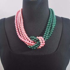 Pink and Green Twist Beaded Pearls Necklace - FashionByTeresa Sorority Paraphernalia, Alpha Kappa Alpha Sorority Paraphernalia, Aka Sorority Gifts, Sorority Colors, Jewlery Necklace, Twist Beads, Aka Sorority, Pink Pearl Necklace, Wear Pearls