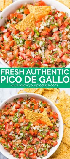 fresh authentic pico de galloa in a bowl with tortilla chips