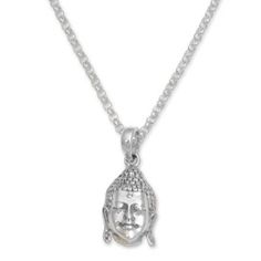 The serene face of Buddha shines from this pendant necklace centering a length of rolo chain. Balinese artisans handcraft the pendant of sterling silver adding a combination of finishes to give it a striking design. Nyoman Ariawan designs this necklace. Sterling Silver Symbolic Necklace For Meditation, Sterling Silver Spiritual Charm Necklace With Large Pendant, Symbolic Sterling Silver Necklace For Meditation, Sterling Silver Engraved Necklaces For Meditation, Symbolic Round Pendant Necklace, Sterling Silver Amulet Charm Necklaces With Adjustable Chain, Sterling Silver Pendant Necklace For Meditation, Sterling Silver Amulet Charm Necklace With Adjustable Chain, Spiritual Sterling Silver Necklace With Large Pendant