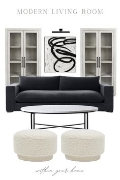 the modern living room is designed in black and white